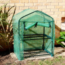 2 tier mini greenhouse with opened zipper door and green cover