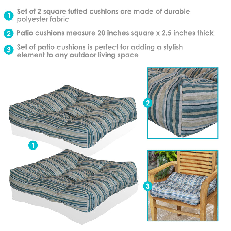 Sunnydaze Set of 2 Tufted Indoor/Outdoor Square Patio Cushions