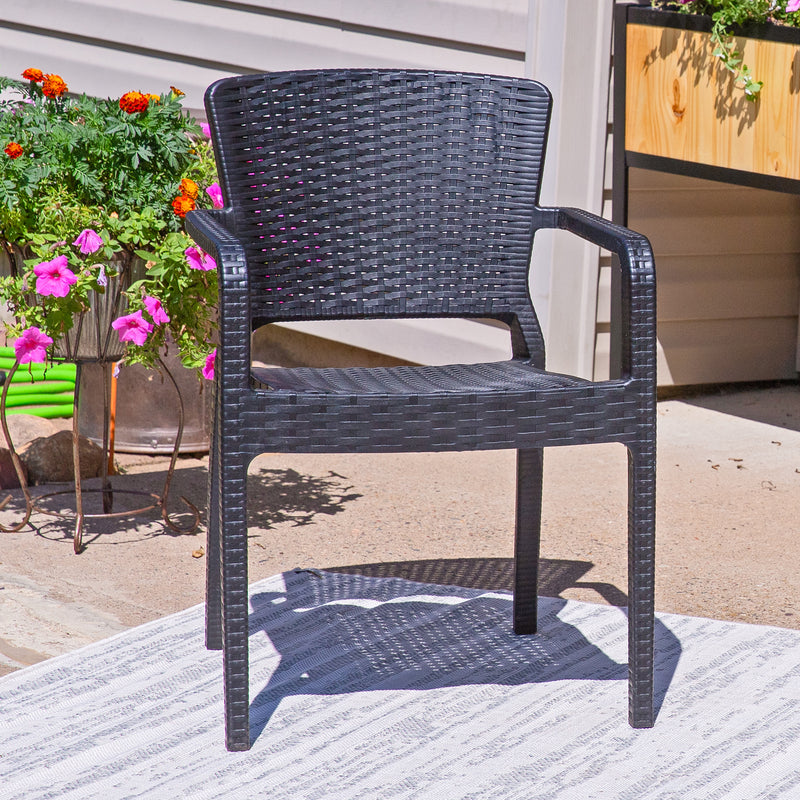 Sunnydaze Segonia All-Weather Plastic Stackable Dining Armchair - Black