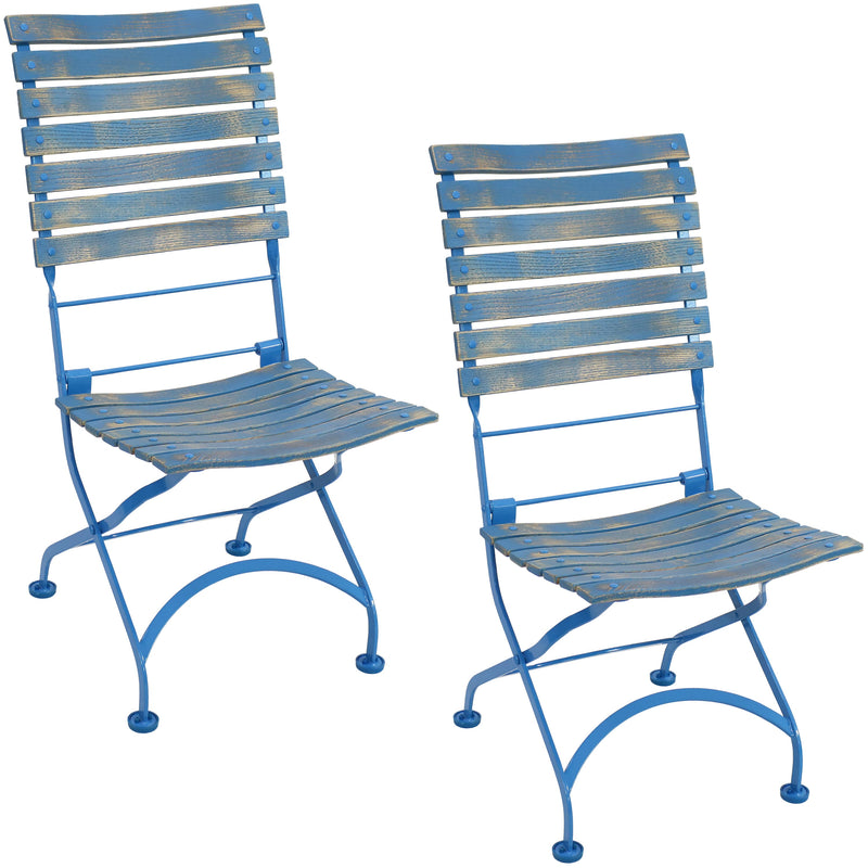 Sunnydaze Cafe Couleur Folding Chestnut Wooden Folding Chair - Blue