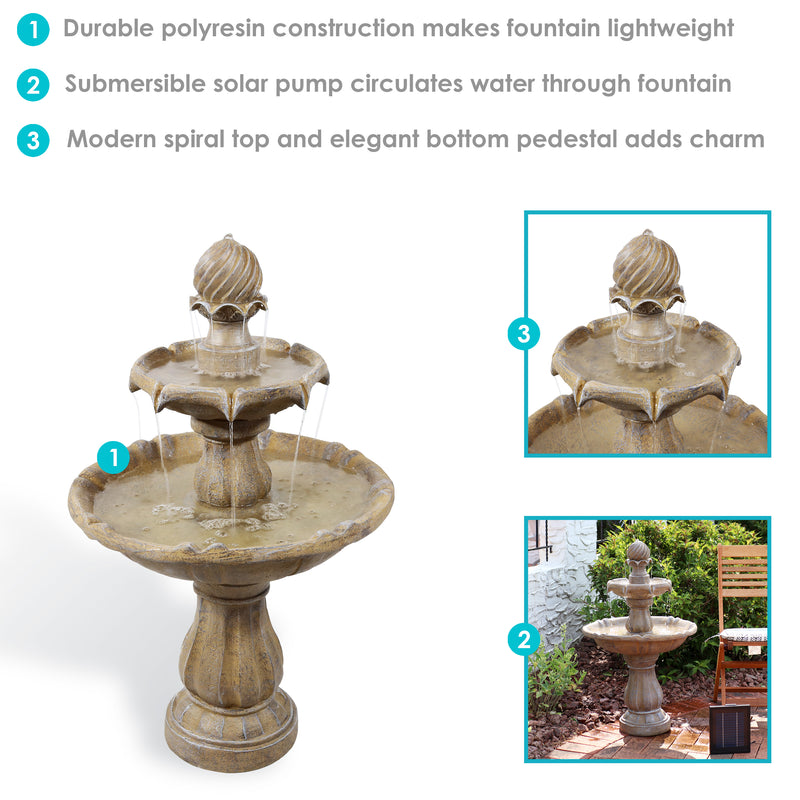 Sunnydaze 2-Tier Solar Outdoor Water Fountain with Battery Backup