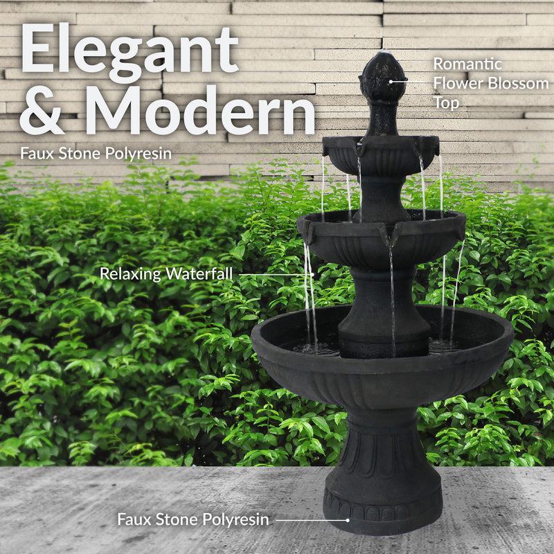 Sunnydaze Flower Blossom Outdoor Electric 3-Tier Water Fountain - 43" H