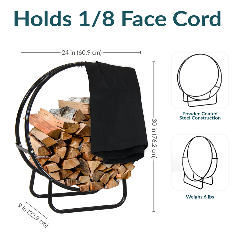 Sunnydaze Firewood Log Hoop Rack with Cover