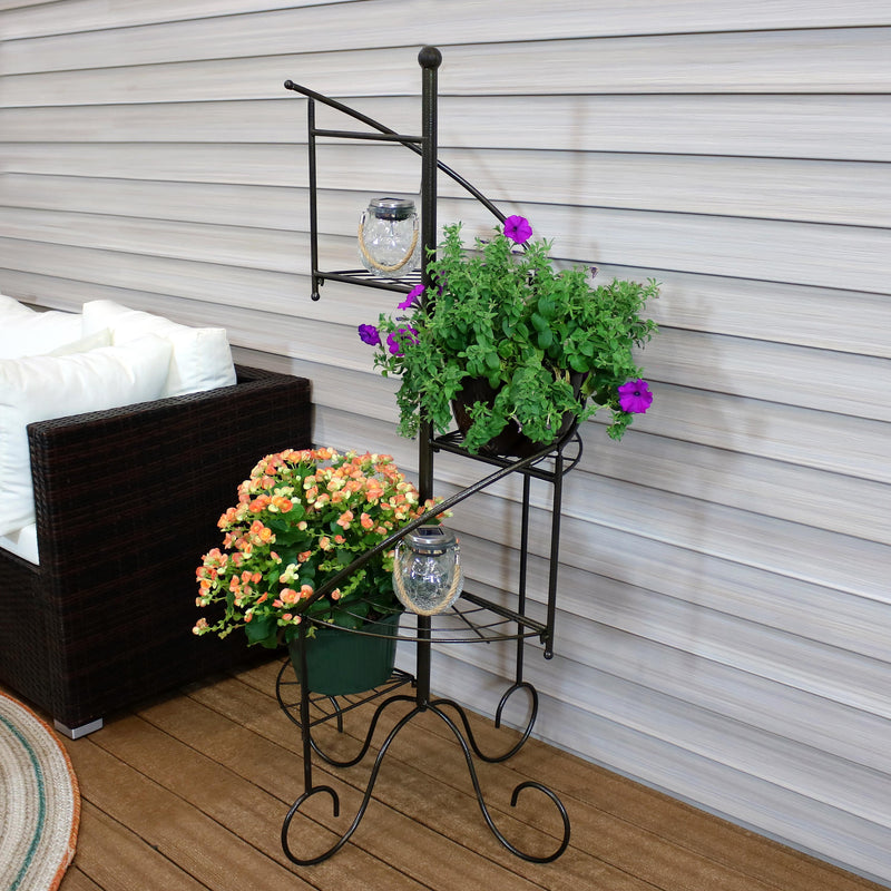stair plant rack Sunnydaze 4-Tier Metal Iron Plant Stand, Spiral Staircase Design, Set of 2, 56-inch