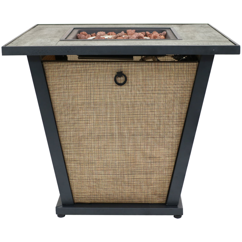 Sunnydaze Reykir Outdoor Fire Pit with Tile Tabletop and Rafa Fabric Sides