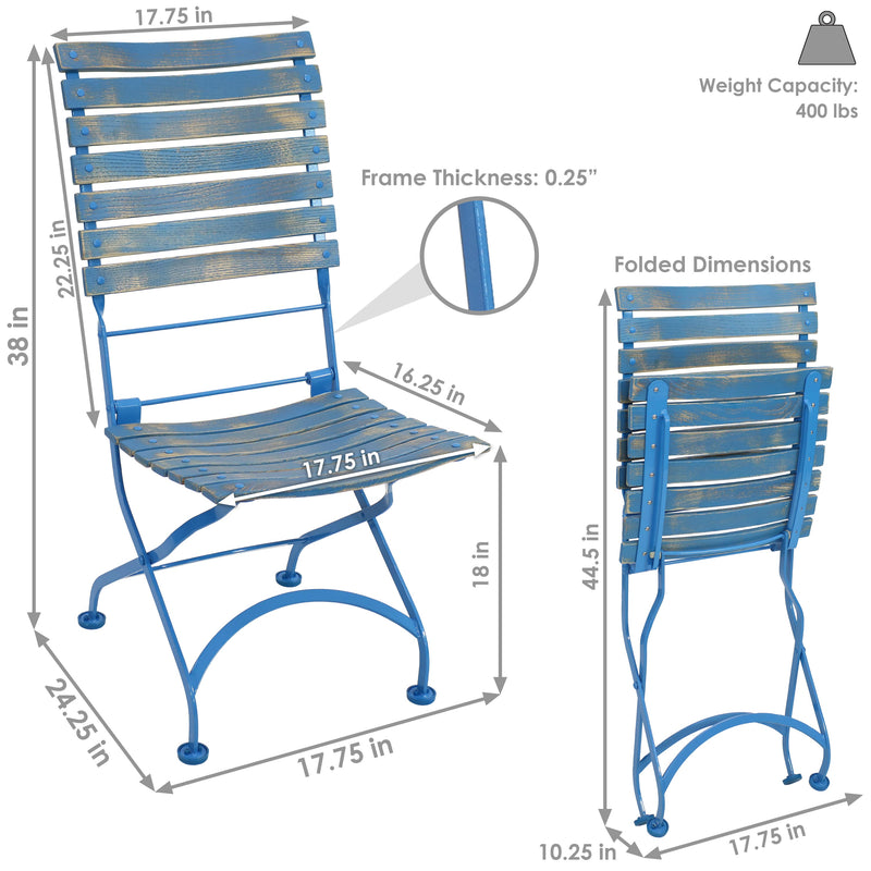 Sunnydaze Cafe Couleur Folding Chestnut Wooden Folding Bistro Chair - Blue