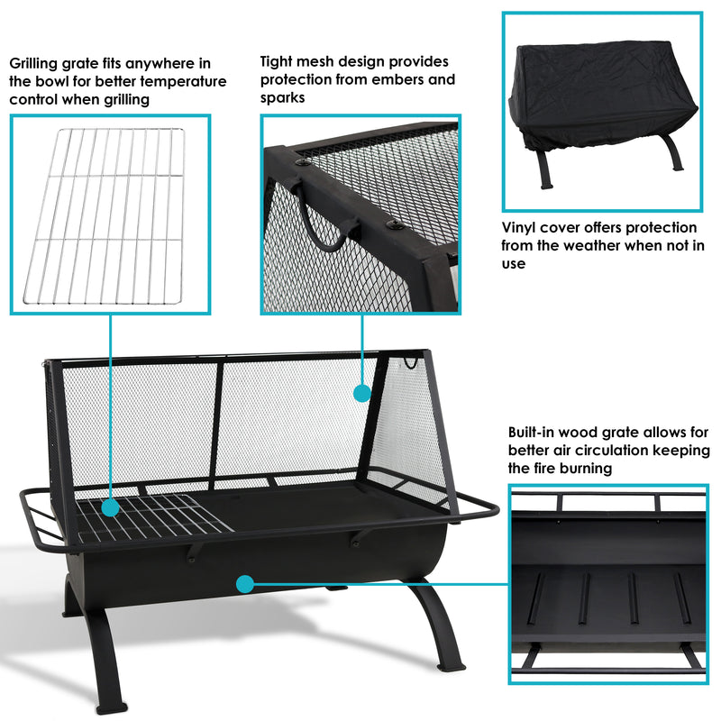 Sunnydaze 36" Northland Outdoor Fire Pit with Grill and Spark Screen