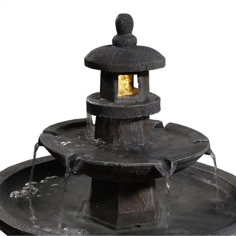 Sunnydaze 2-Tiered Pagoda Outdoor Water Fountain with LED Light - 40"