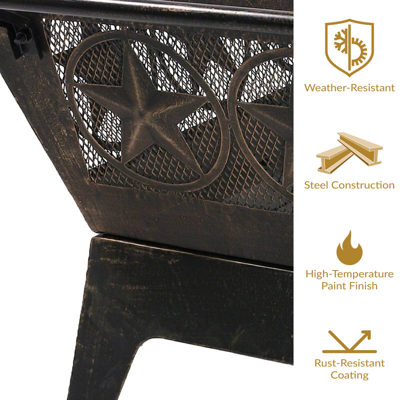 Sunnydaze 32" Northern Galaxy Square Outdoor Fire Pit with Cooking Grate & Spark Screen