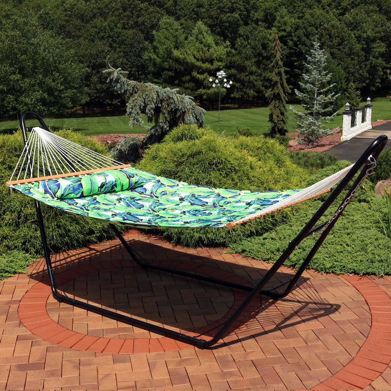 Sunnydaze 2-Person Fabric Spreader Bar Hammock and Pillow