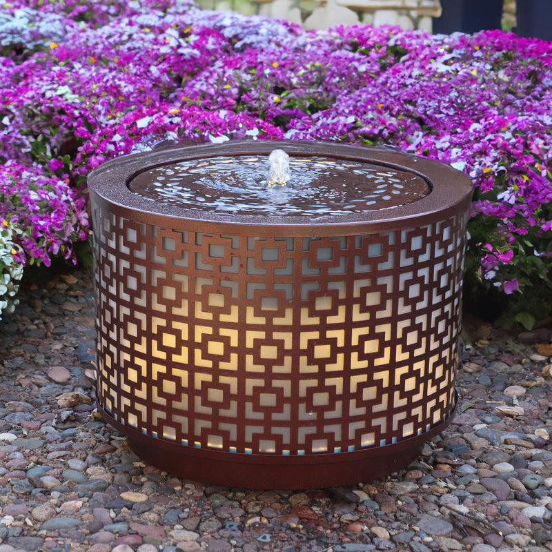 Sunnydaze Repeating Squares Cylinder Iron Outdoor Water Fountain - 14.25"