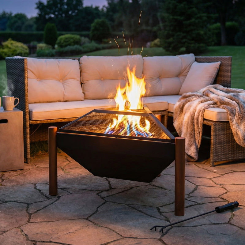 Sunnydaze Steel Outdoor Triangle Fire Pit and Side Table - 31