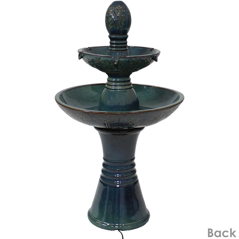 Sunnydaze Double Tier Outdoor Ceramic Fountain with LED Lights - 38"