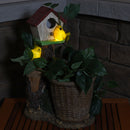 Sunnydaze Polyresin Bird House Statue Planter with Solar Lighted Birds