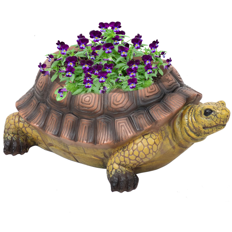 Sunnydaze Teddy the Tortoise Polyresin Planter - 11"