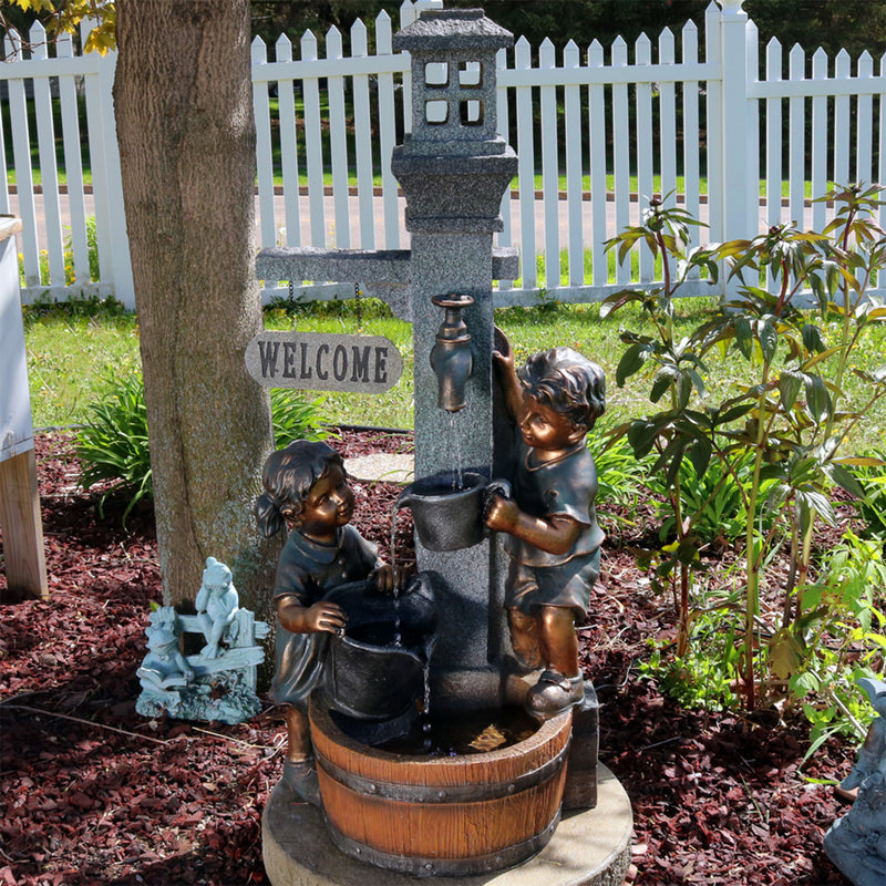 Sunnydaze Water Fountain Statue with Children Playing at Faucet - 40"