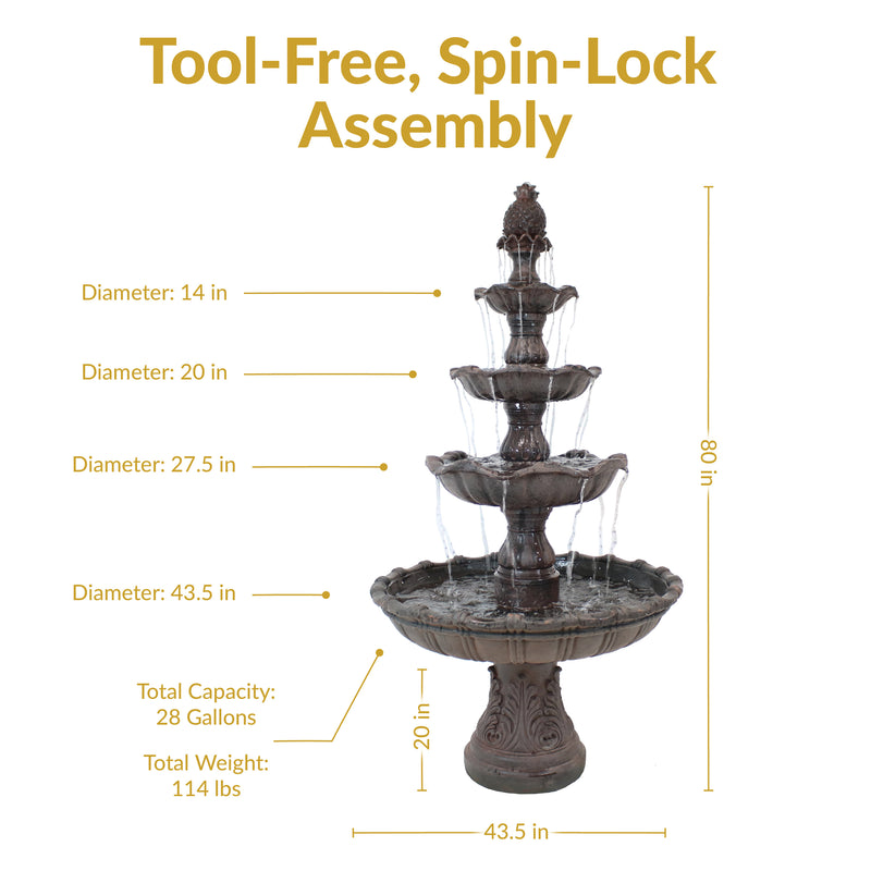 Sunnydaze 4-Tier Grand Courtyard Outdoor Water Fountain - 80