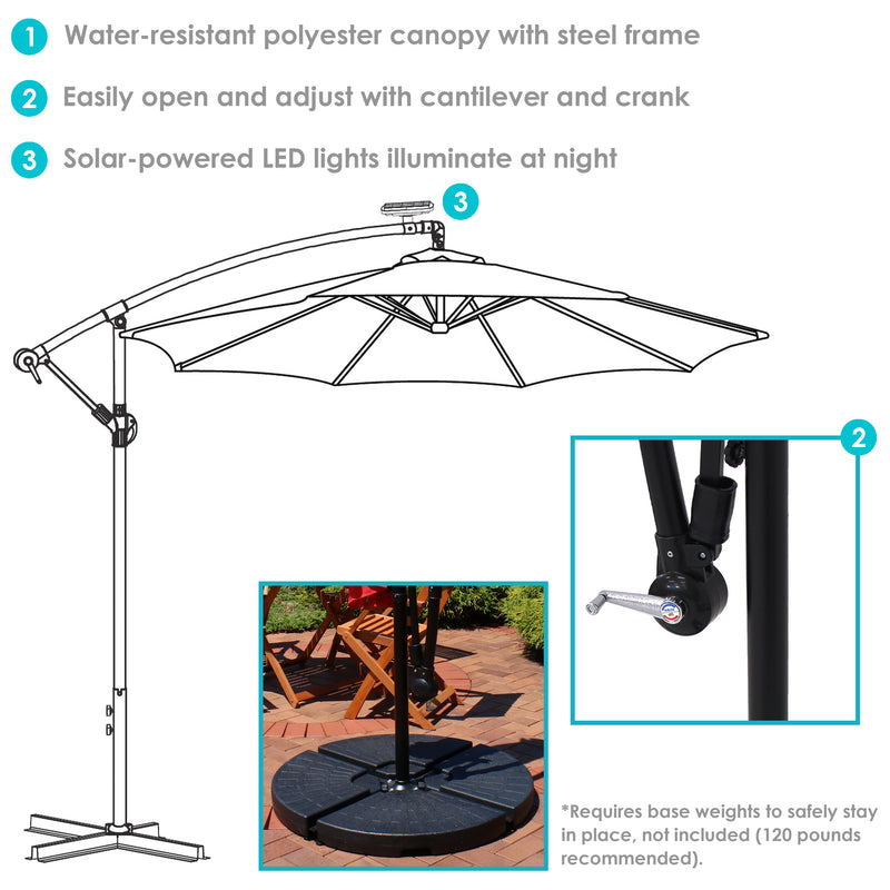 Sunnydaze 10' Offset Patio Umbrella with Solar LED Lights