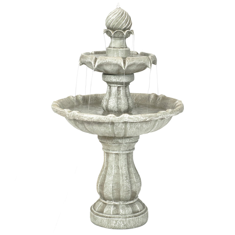 Sunnydaze Two Tier Solar Outdoor Water Fountain  - White Earth - 35 Inch Tall