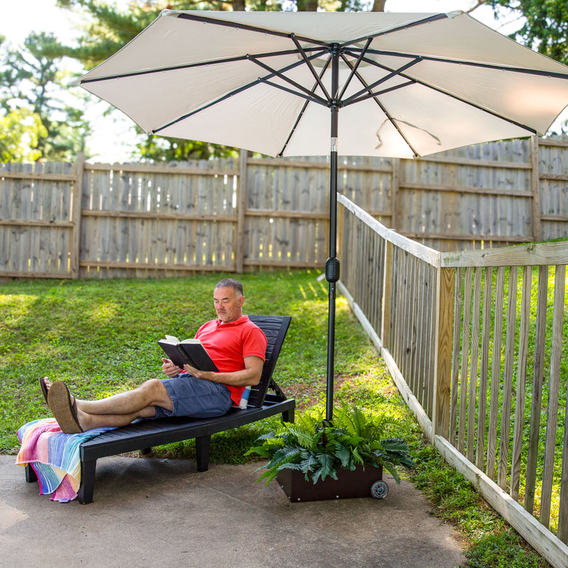 Sunnydaze Outdoor Umbrella Base with Fillable Planter and Wheels