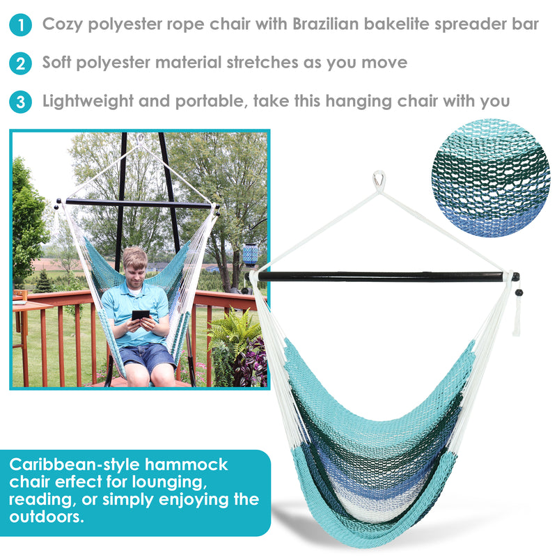 Sunnydaze Polyester Caribbean Hanging Hammock Chair - Lagoon Stripes