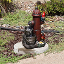 Sunnydaze Fire Hydrant Gnomes Outdoor Water Fountain with LED Light - 16"