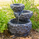 Sunnydaze 3-Tier Chiseled Basin Solar Powered Fountain for Garden, Patio, Yard or Balcony - Polyresin