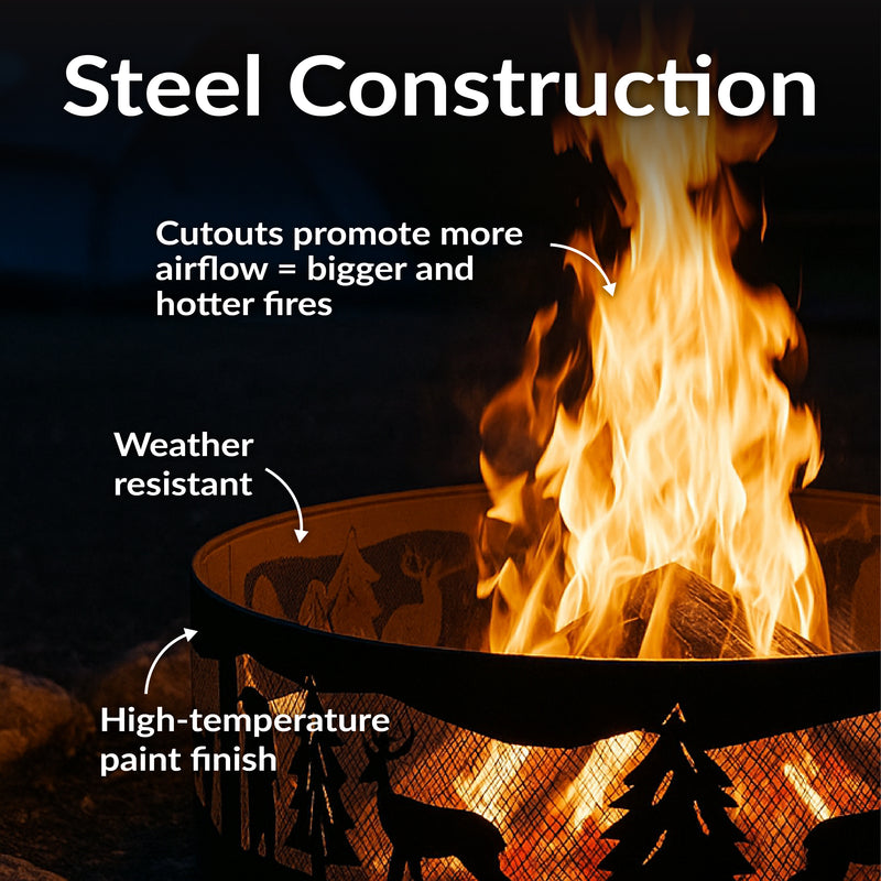 Sunnydaze Portable 36" Outdoor Fire Pit Ring with 360-Degree Cutouts