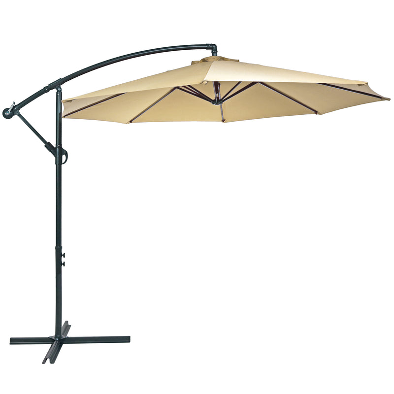 Sunnydaze Decor 10 ft. Outdoor Steel Offset Cantilever Pool Patio Umbrella with Crank and Cross Base, Beige