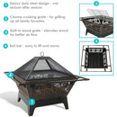 Sunnydaze 32" Northern Galaxy Square Outdoor Fire Pit with Cooking Grate & Spark Screen