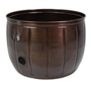 Embossed Panel Hose Pot in bronze, featuring a rounded metal design with vertical panel detailing, a rolled rim, and a side opening for convenient hose access.