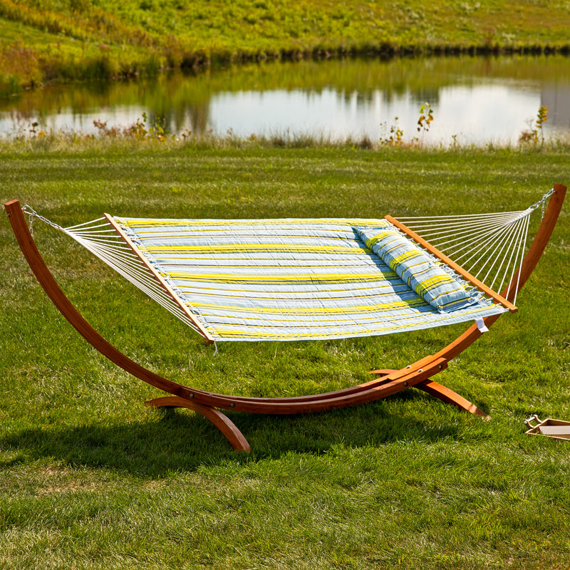 Sunnydaze 2-Person Double Rope Hammock with Wooden Stand