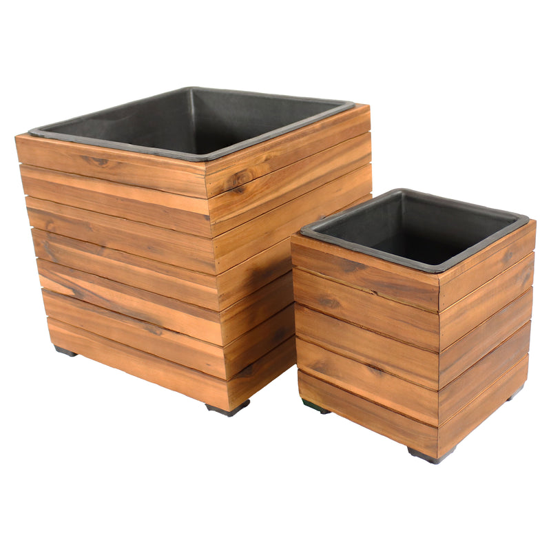 plastic for planter box Sunnydaze Indoor/Outdoor Square Acacia Wood Planter Box with Plastic Liner - 2pk