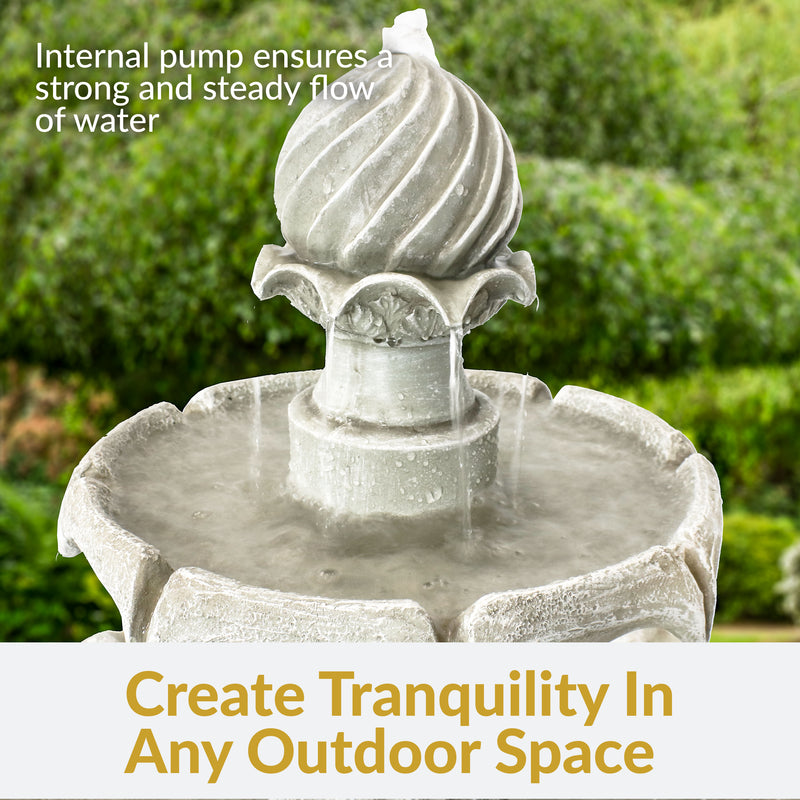 Sunnydaze 2-Tier Solar Outdoor Water Fountain with Battery Backup