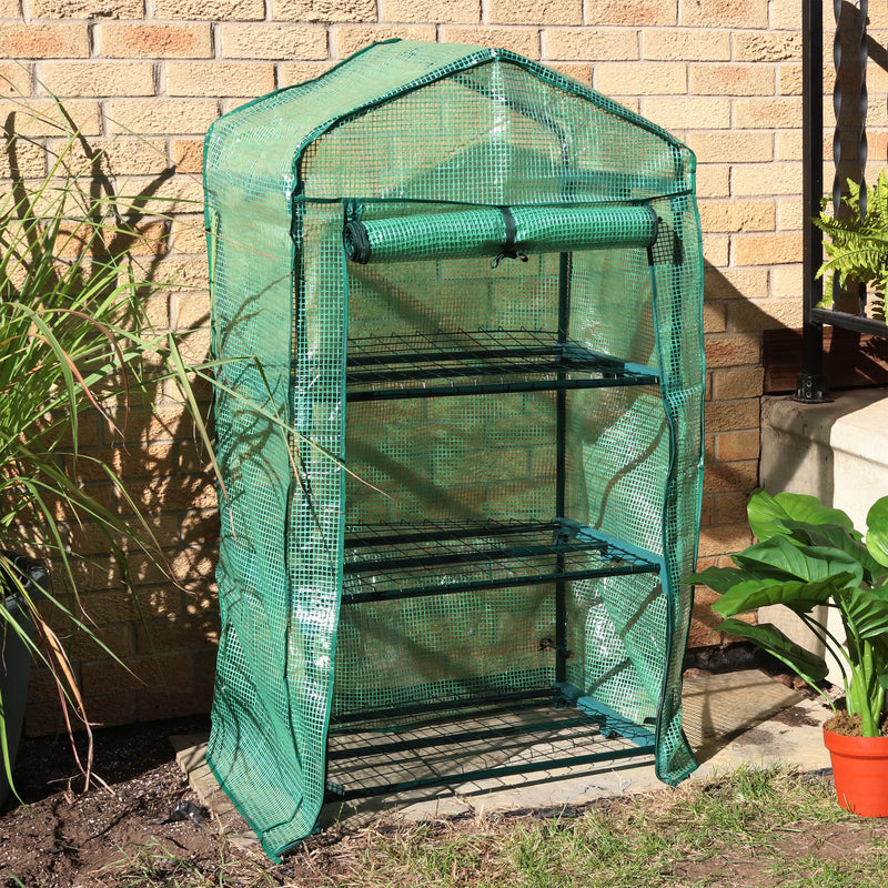 3 tier mini greenhouse with zipper door and green cover