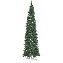 Sunnydaze 11ft Pencil-Style Artificial Christmas Tree - Unlit Green Christmas Tree with Hinged Branches - with Metal Stand, on a white background.