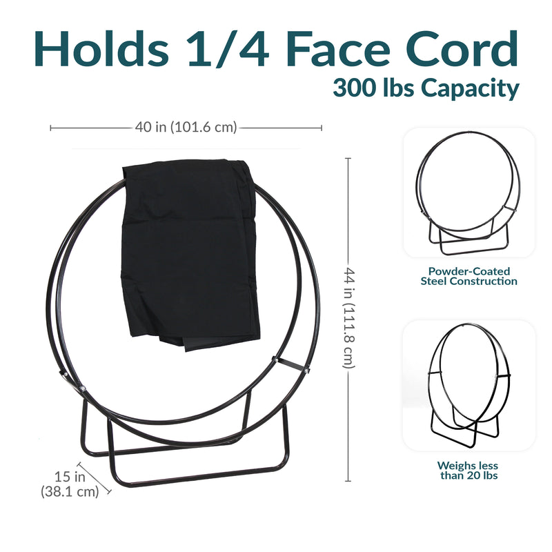 Sunnydaze Firewood Log Hoop Rack with Cover