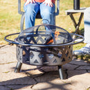 Sunnydaze Black Crossweave Wood Fire Pit with Cover, Spark Screen, Grate, and Poker