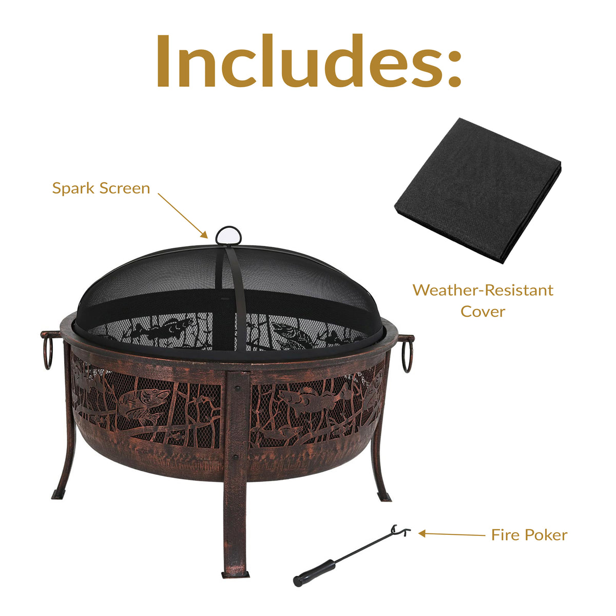 Sunnydaze Northwoods Fishing Fire Pit with Spark Screen - 30