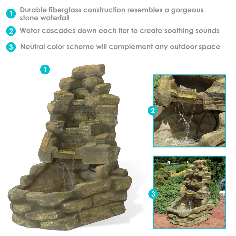 Sunnydaze Stone Falls Outdoor Fountain - 37" H