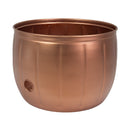Embossed Panel Hose Pot in copper, featuring a rounded metal design with vertical panel detailing, a rolled rim, and a side opening for convenient hose access.