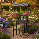 Sunnydaze Rustic, Vintage Flower Cart Display Stand with Wheels - Gray
