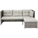 Outdoor patio sectional sofa set with stone gray colored cushions and accent throw pillow