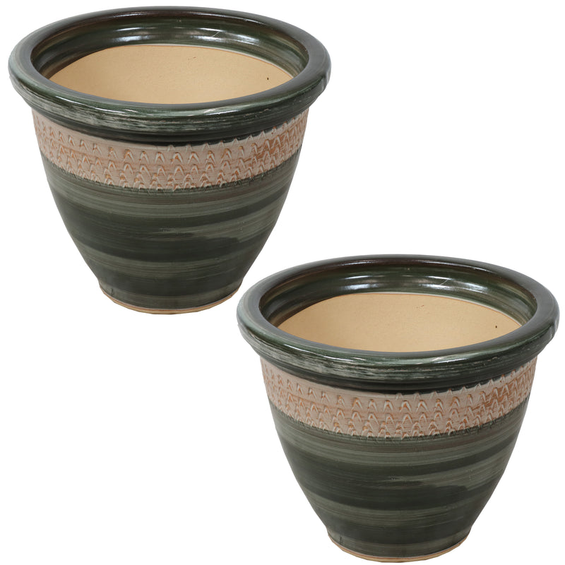 Sunnydaze Set of 2 Indoor/Outdoor Purlieu Ceramic Planters - 12"