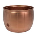 Embossed Panel Hose Pot in copper, featuring a rounded metal design with vertical panel detailing, a rolled rim, and a side opening for convenient hose access.