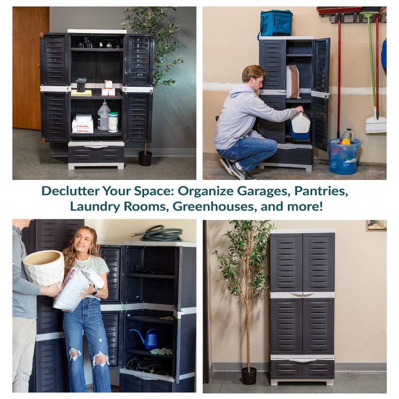 Sunnydaze 3-Shelf Plastic Lockable Storage Cabinet - 57.5" - Charcoal w/ Gray Trim