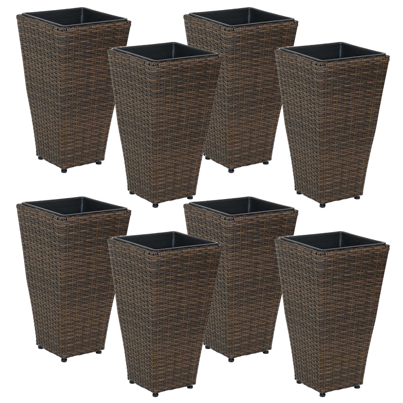brown rattan plant pots Sunnydaze Polyrattan Square Tall Wicker Planters - Set of 2 - 20"
