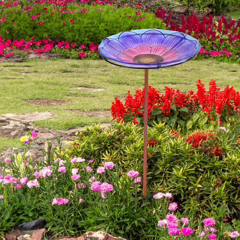 Sunnydaze Deck-Mounted/Staked Glass Bird Bath