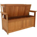 Sunnydaze Meranti Wood Outdoor Storage Bench with Teak Oil Finish - 47"