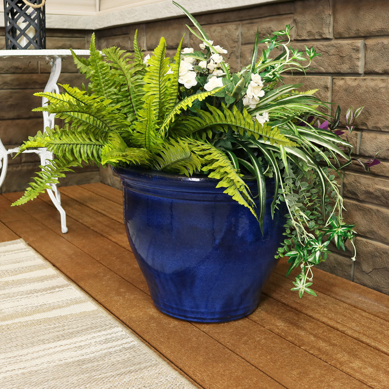 Sunnydaze Studio Glazed Ceramic Planter with Drainage Holes